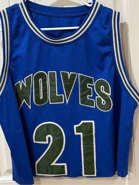 Vintage Minnesota Timberwolves Kevin Garnett #21 Cropped Jersey Blue Y2K